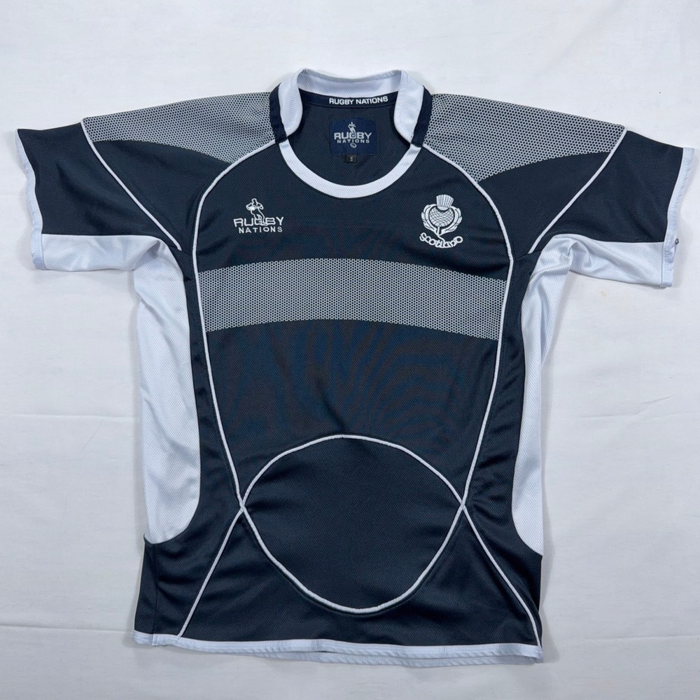 Rugby Nations Scotland Jersey Shirt Polyester Athletic Navy White Size Small